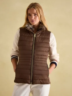 Beckley Brown Padded Showerproof Gilet With Detachable Faux Fur Collar