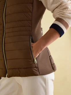 Beckley Brown Padded Showerproof Gilet With Detachable Faux Fur Collar