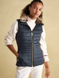 Beckley Navy Padded Showerproof Gilet With Detachable Faux Fur Collar