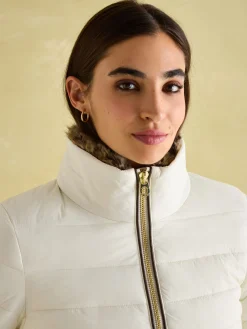 Beckley White Padded Showerproof Jacket with Faux Fur Trim
