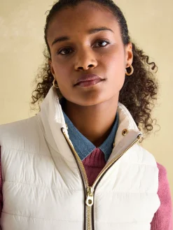 Beckley White Padded Showerproof Gilet With Detachable Faux Fur Collar