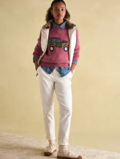 Beckley White Padded Showerproof Gilet With Detachable Faux Fur Collar