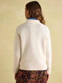 Bernie Cream Crew Neck Textured Jumper Contains Merino Wool