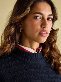 Bernie Navy Blue Crew Neck Textured Jumper Contains Merino Wool