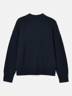 Bernie Navy Blue Crew Neck Textured Jumper Contains Merino Wool