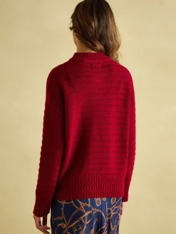 Bernie Red Crew Neck Textured Jumper Contains Merino Wool