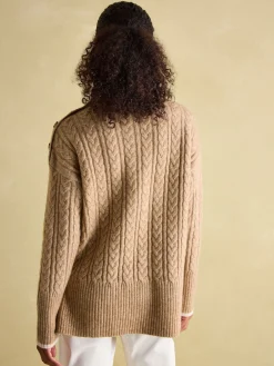Betsy Camel Button Shoulder Cable Jumper