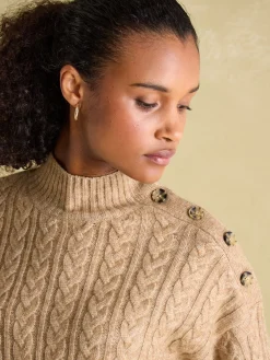 Betsy Camel Button Shoulder Cable Jumper