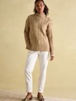 Betsy Camel Button Shoulder Cable Jumper