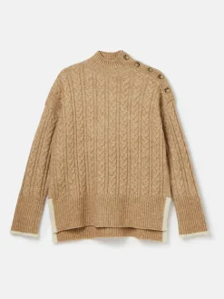 Betsy Camel Button Shoulder Cable Jumper