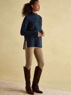 Betsy Navy Button Shoulder Cable Jumper