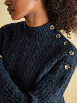 Betsy Navy Button Shoulder Cable Jumper