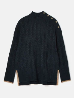 Betsy Navy Button Shoulder Cable Jumper