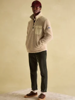 Billy Cream Quarter Zip Borg Fleece Sweatshirt