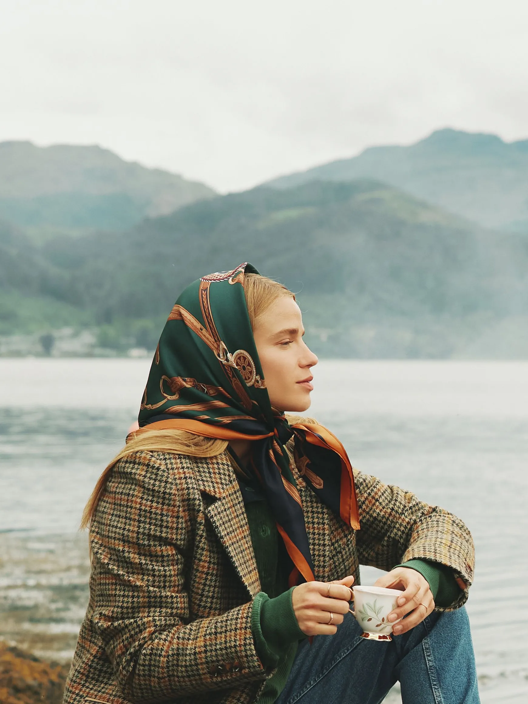 Bloomfield Khaki Green Square Silk Scarf