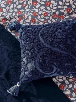 Blue 100% Cotton Paisley Tufted Cushion