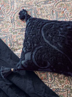 Blue 100% Cotton Paisley Tufted Cushion