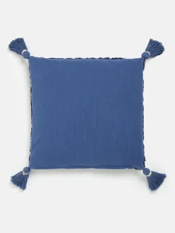 Blue 100% Cotton Paisley Tufted Cushion
