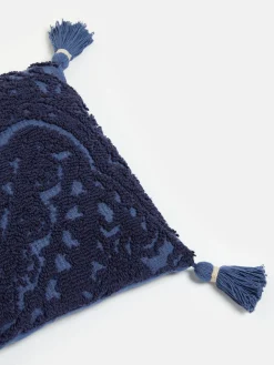 Blue 100% Cotton Paisley Tufted Cushion