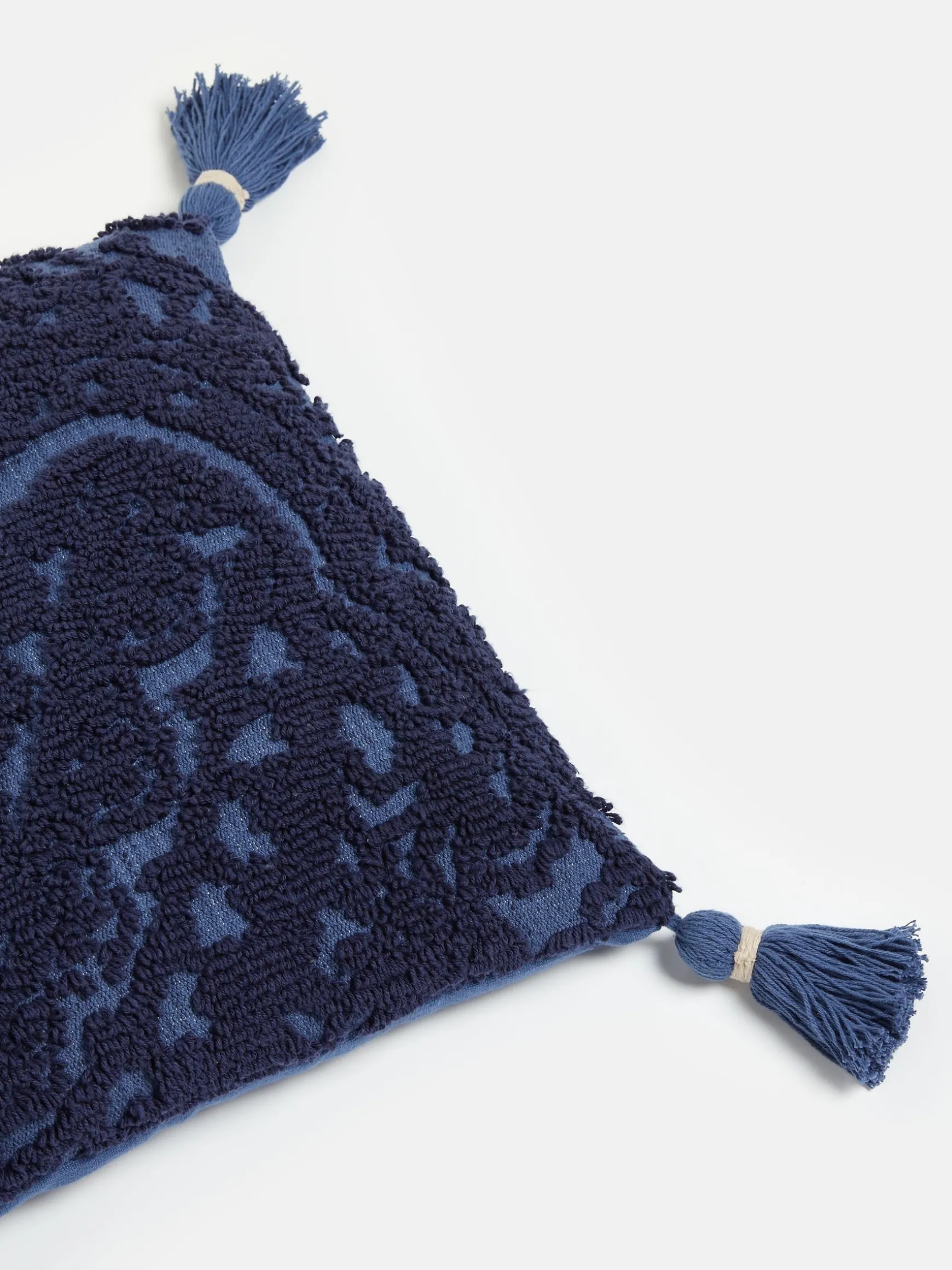 Blue 100% Cotton Paisley Tufted Cushion