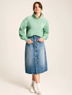 Blue Button Front Denim Midi Skirt