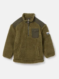 Boys' Billy Khaki Green Half Zip Borg Fleece