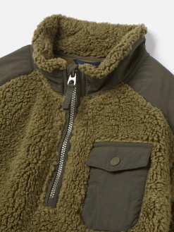 Boys' Billy Khaki Green Half Zip Borg Fleece