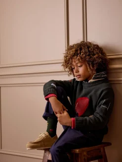 Boys' Burton Green Intarsia Knitted Jumper