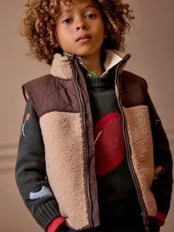 Boys' Eddington Natural & Brown Colourblock Fleece Gilet