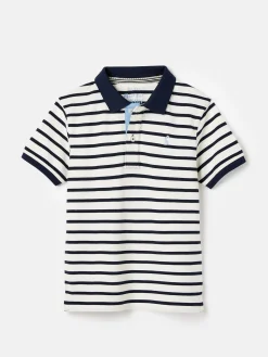 Boys' Filbert Navy Blue Striped Pique Cotton Polo Shirt