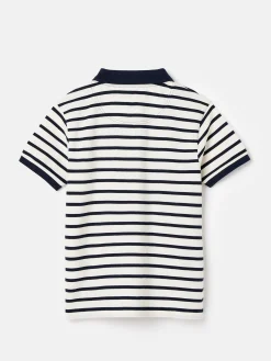 Boys' Filbert Navy Blue Striped Pique Cotton Polo Shirt