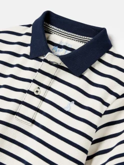 Boys' Filbert Navy Blue Striped Pique Cotton Polo Shirt