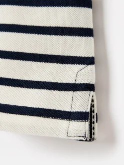 Boys' Filbert Navy Blue Striped Pique Cotton Polo Shirt