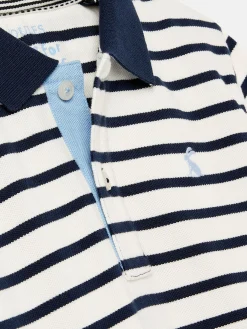 Boys' Filbert Navy Blue Striped Pique Cotton Polo Shirt