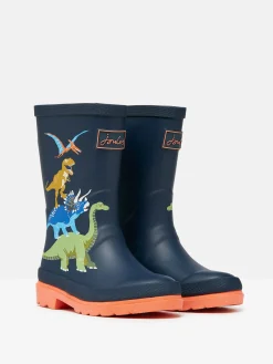 Boys' Navy Dinosaur Printed Wellies