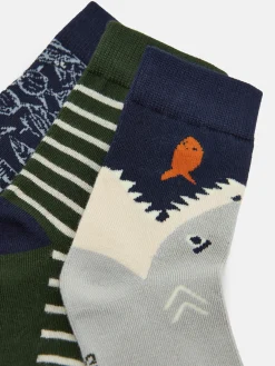 Boys' Neat Feet Green/Navy 3 Pack Socks