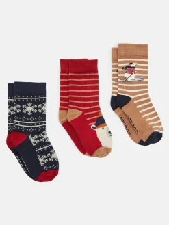 Boys' Neat Feet Red/Navy 3 Pack Socks