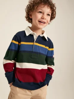 Boys' Onside Navy Striped Cotton Rugby Shirt