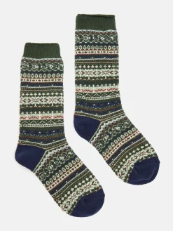 Boys' Wader Green Fair Isle Welly Socks