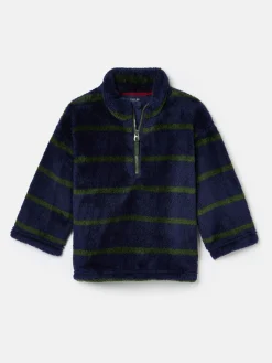 Boys' Woozle Navy & Green Stripe Half Zip Borg Fleece