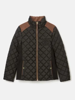 Braemar Luxe Black Showerproof Diamond Quilted Coat