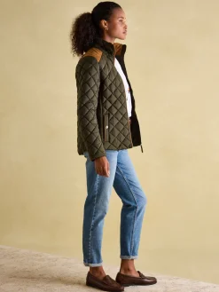 Braemar Luxe Khaki Green Showerproof Diamond Quilted Coat