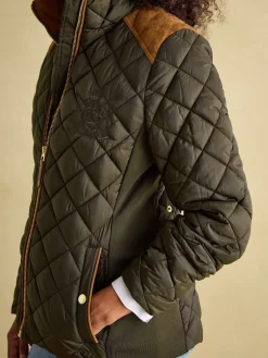 Braemar Luxe Khaki Green Showerproof Diamond Quilted Coat