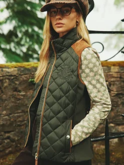 Braemar Luxe Khaki Green Showerproof Diamond Quilted Gilet