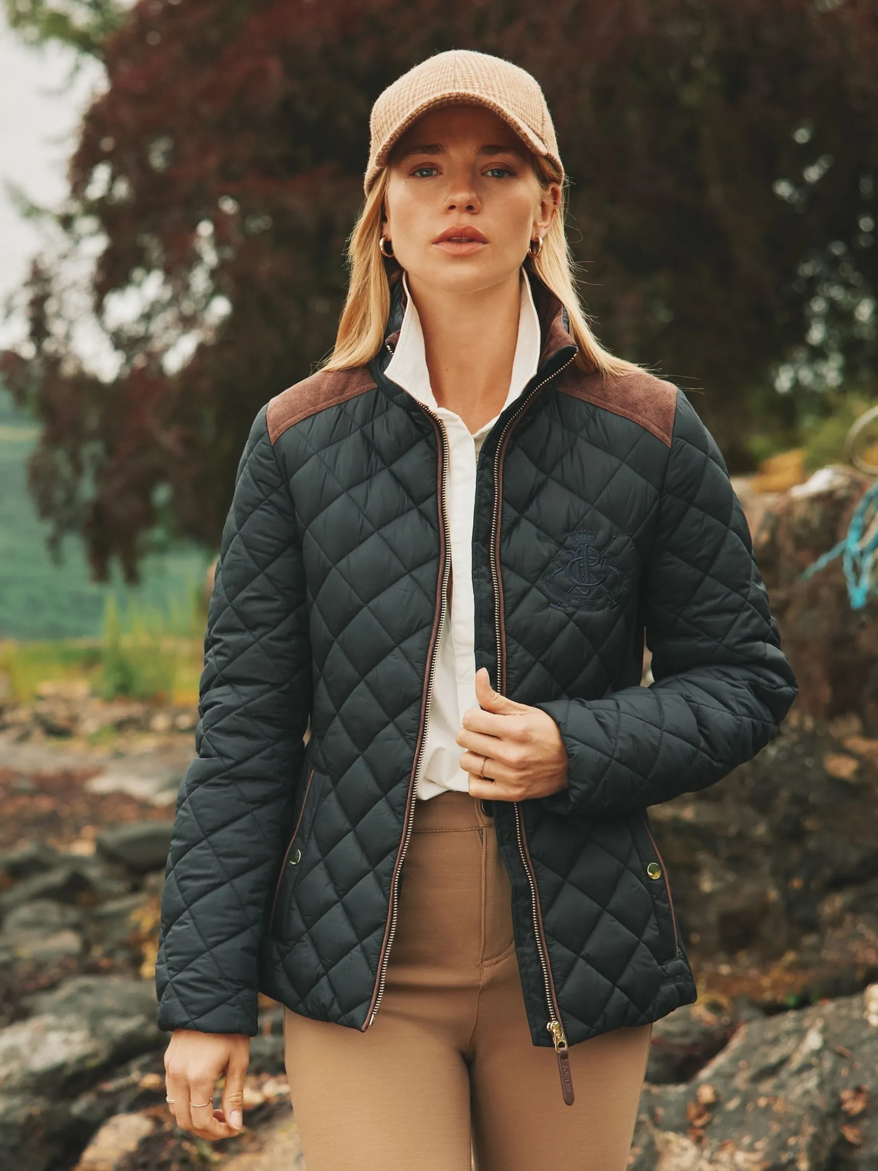 Braemar Luxe Navy Showerproof Diamond Quilted Coat
