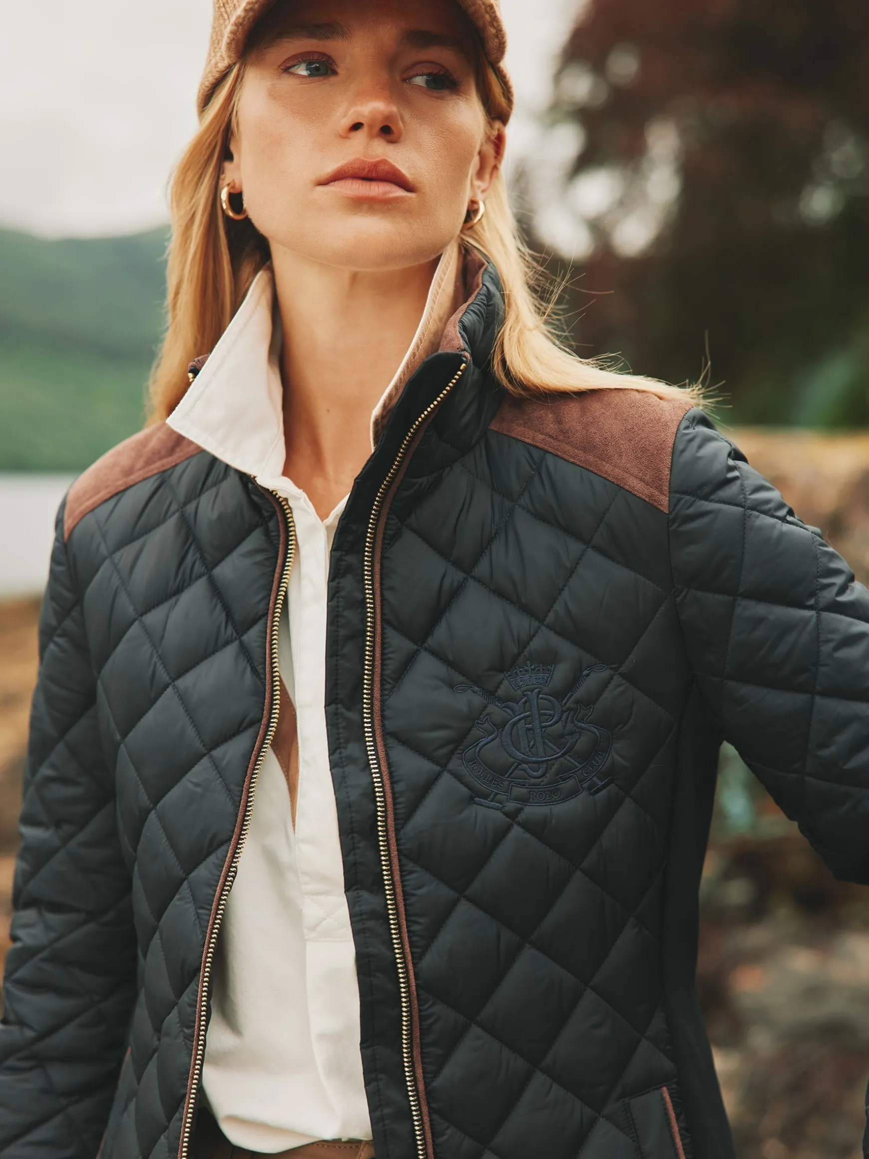 Braemar Luxe Navy Showerproof Diamond Quilted Coat