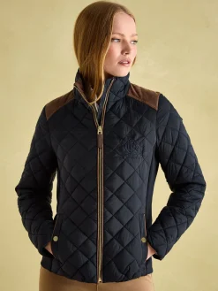 Braemar Luxe Navy Showerproof Diamond Quilted Coat