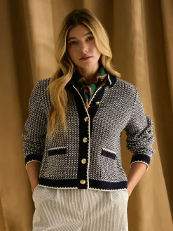 Bridget Navy Button Through Textured Cardigan