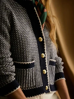 Bridget Navy Button Through Textured Cardigan