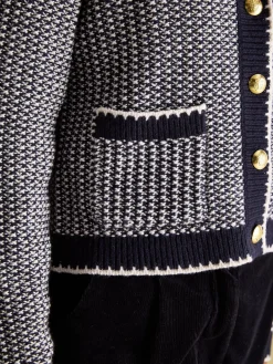Bridget Navy Button Through Textured Cardigan